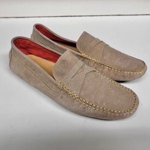 Authentic Donald Pliner Varran Embossed Suede Beige Slip-On Driving Moc SZ 11.5